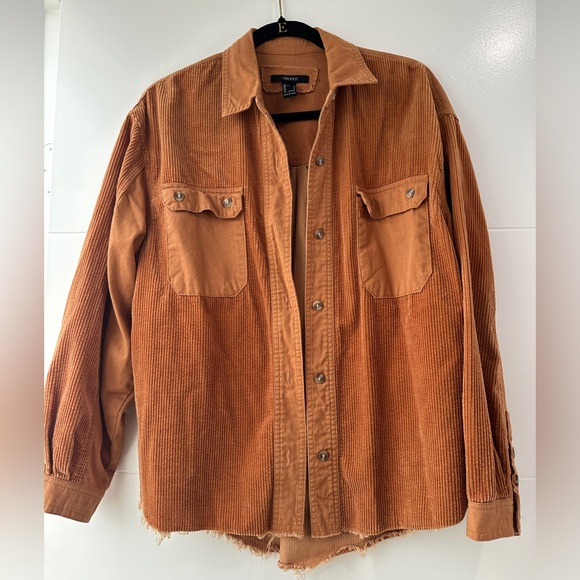 Forever 21 Cozy Rust Burnt Orange Corduroy Button-Up Shacket w/ Frayed Hem S - Picture 9 of 13